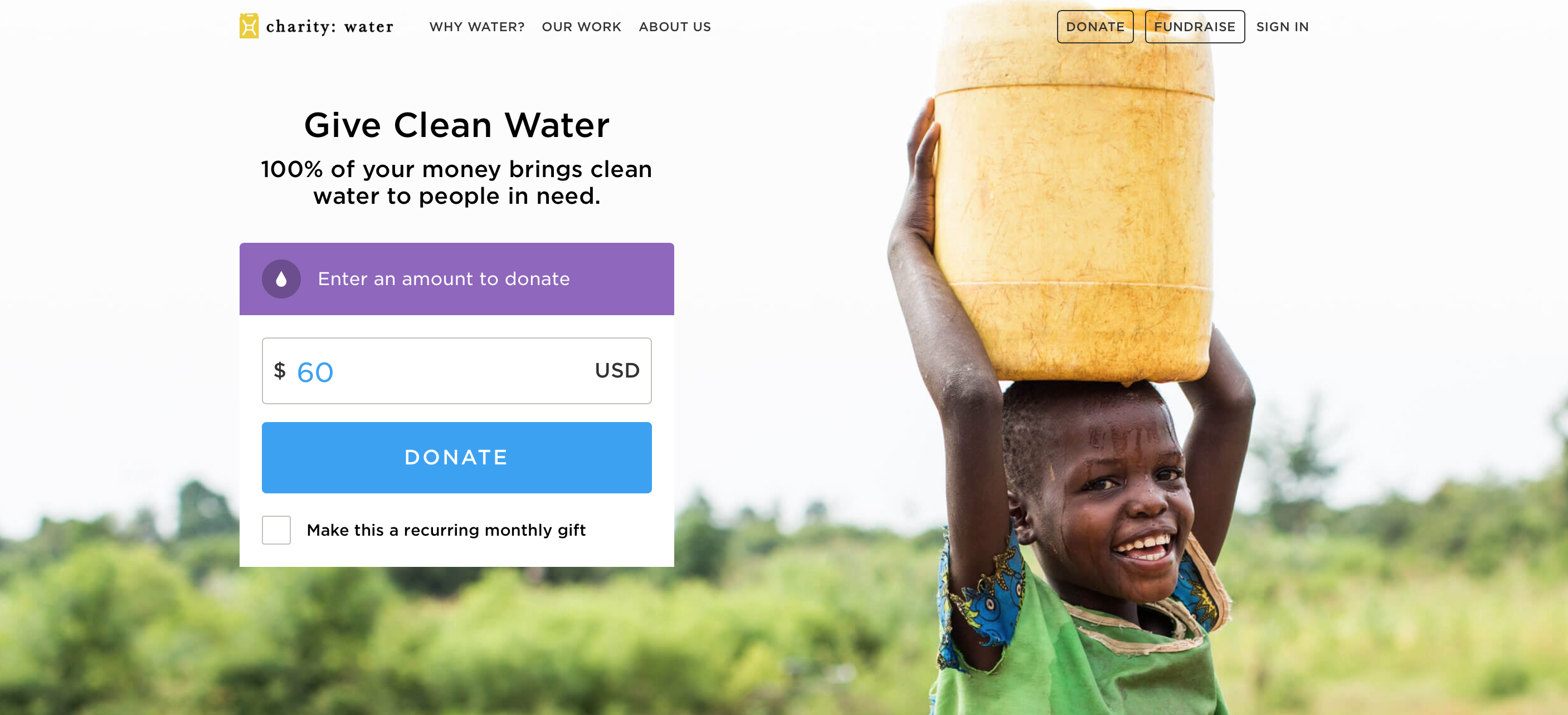 online fundraising examples from charity:water