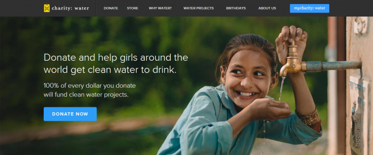 Screenshot from the charity: water homepage