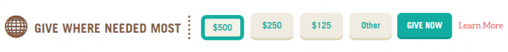 Screenshot from the Heifer International site with buttons for different donation amounts