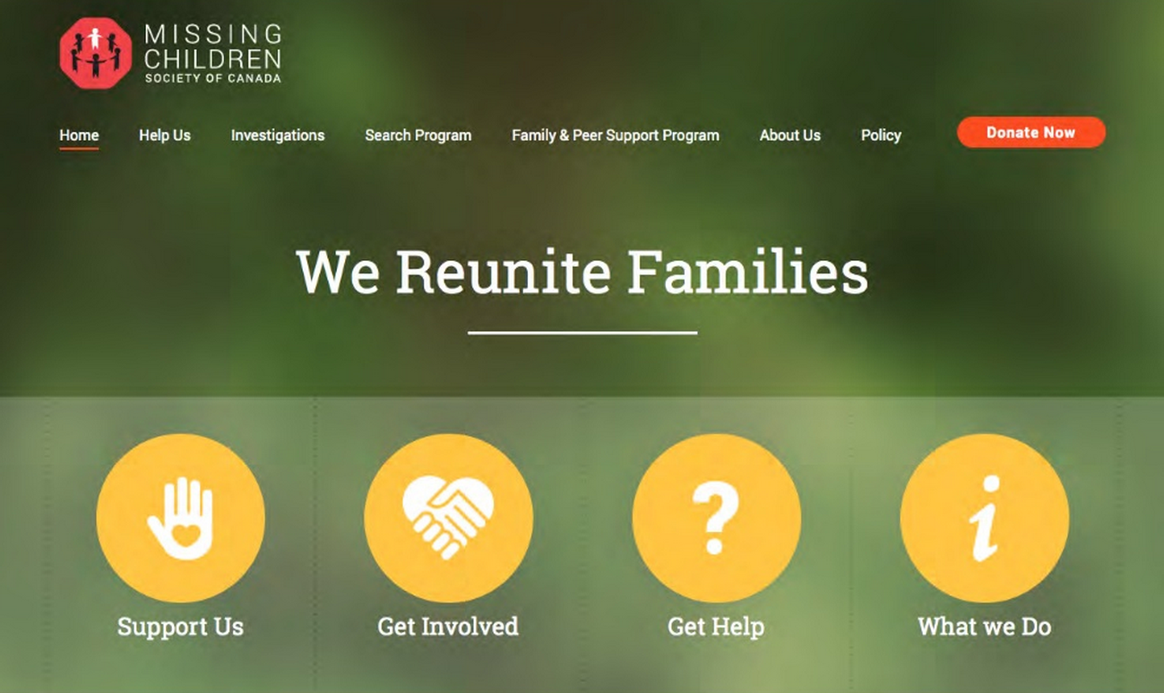 example of missing children society of canada's nonprofit website
