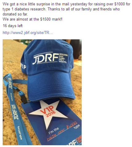 Facebook post - JDRF supporter