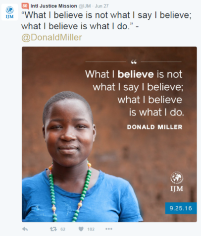 Sample social media post from IJM that says "What I believe is not what I say I believe; what I believe is what I do."