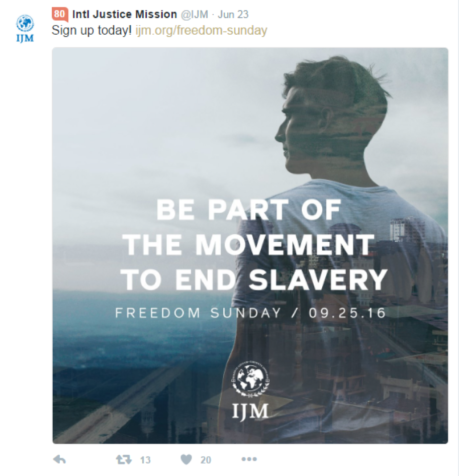 Social Media post with the text "Be part of the movement to end slavery"