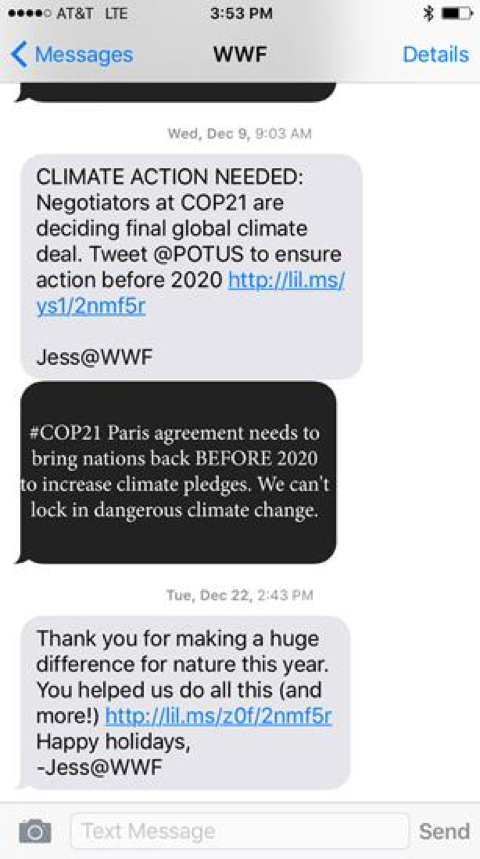 Example of a Nonprofit's Text Message Action Alerts