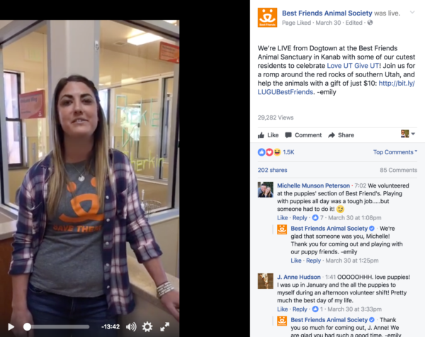Example of How Best Friends Animal Society Used Facebook Live to Raise Money